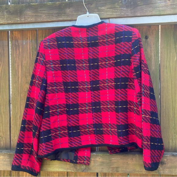 Vintage Requirements red black boucle long sleeve plaid jacket 80s - Picture 2 of 10